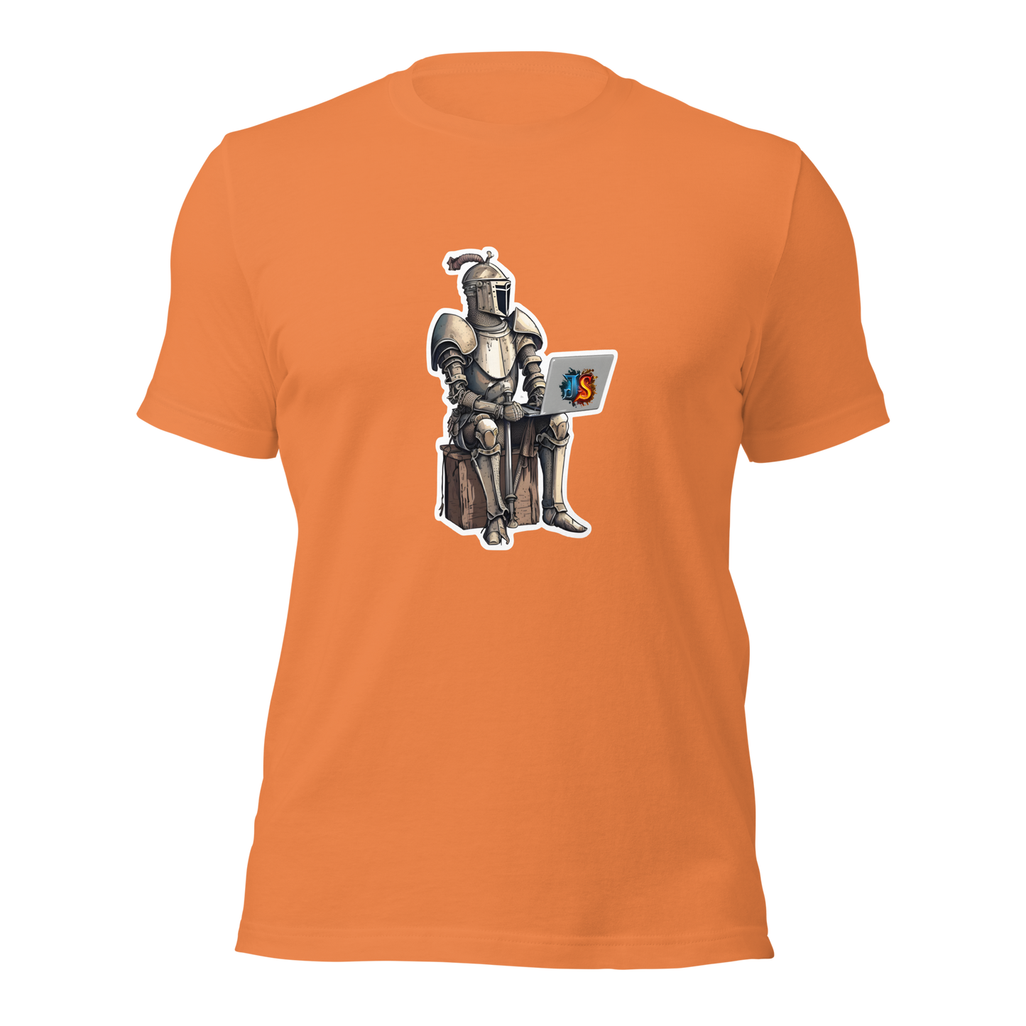 Unisex t-shirt with knight programmer in armor