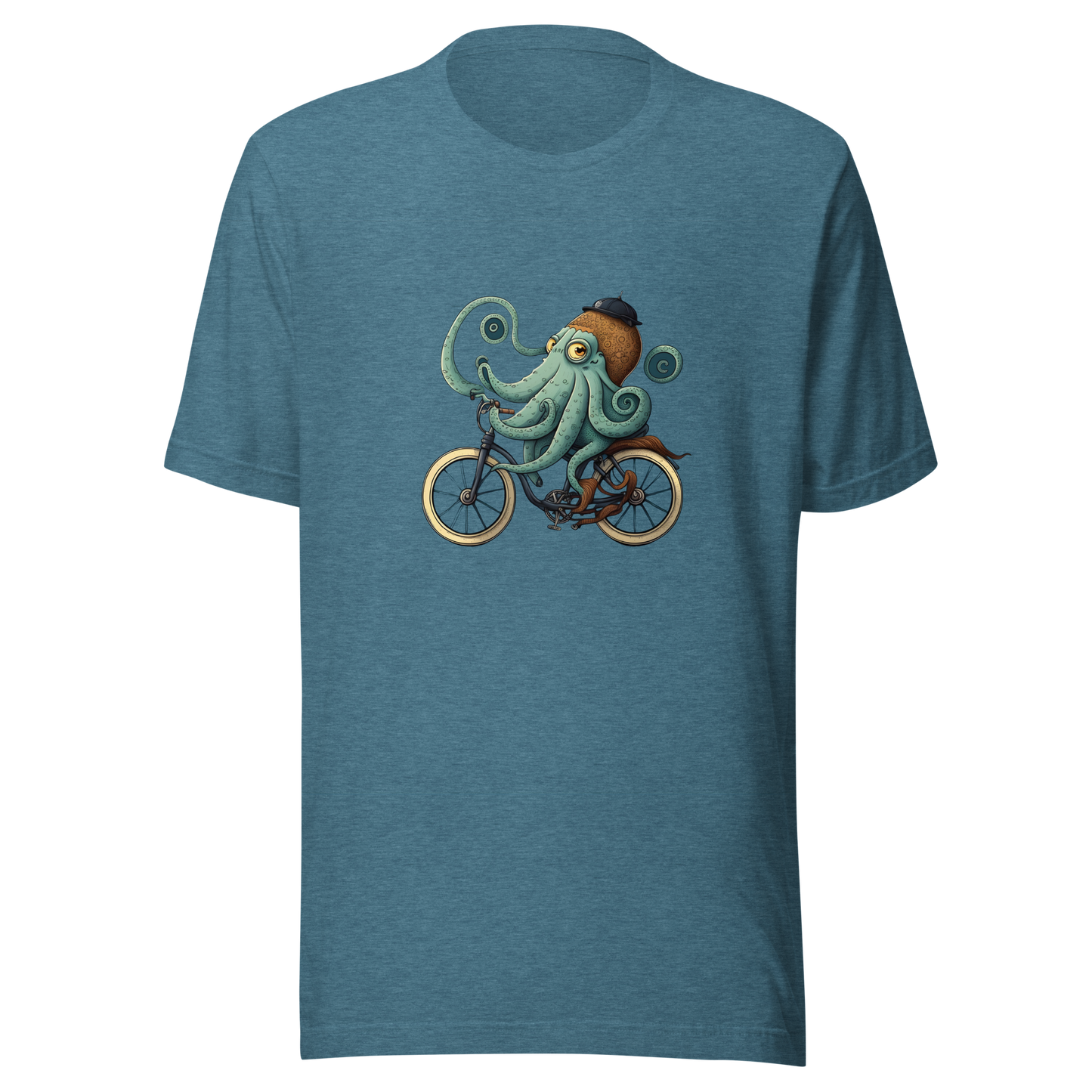 Unisex t-shirt with octopus on a bike