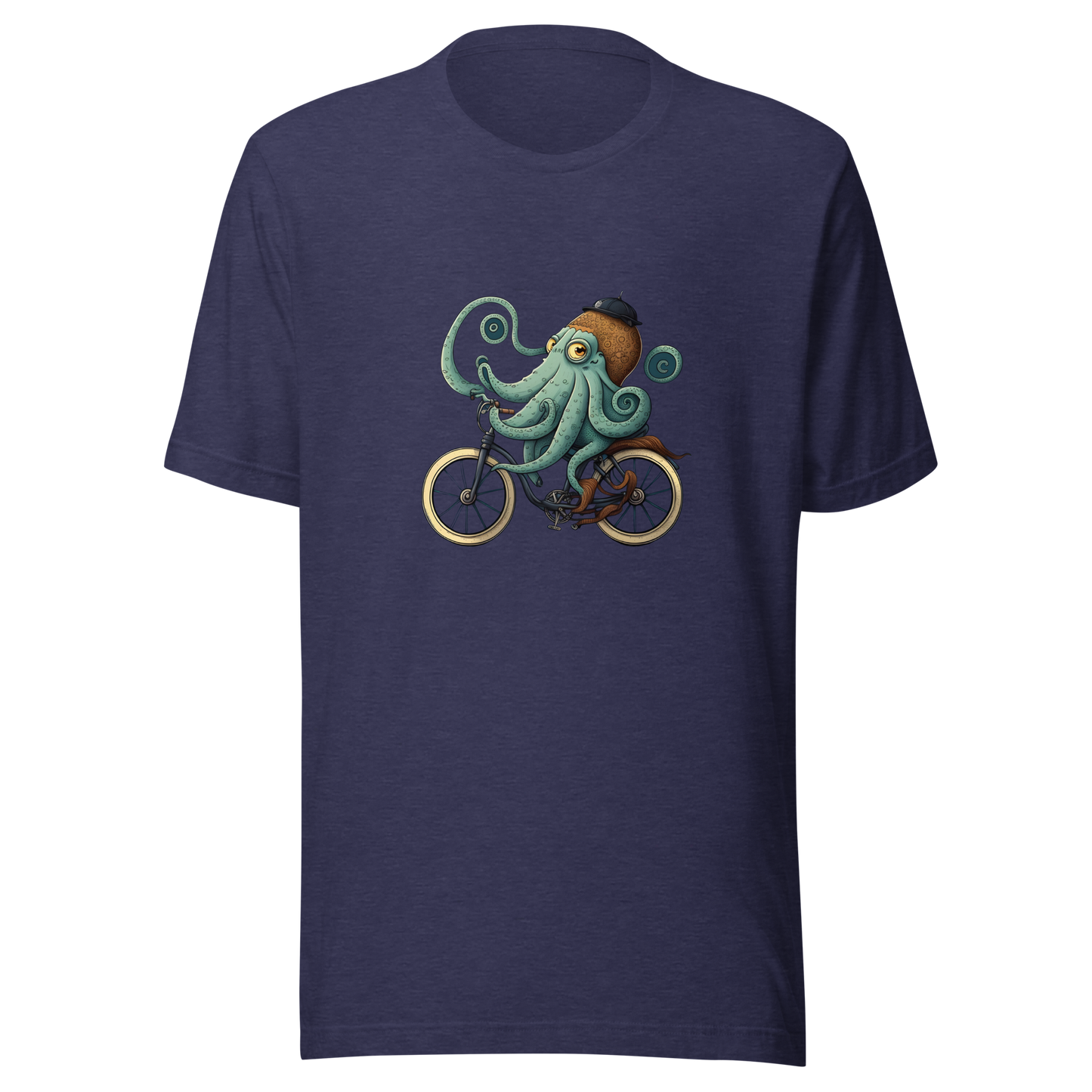 Unisex t-shirt with octopus on a bike