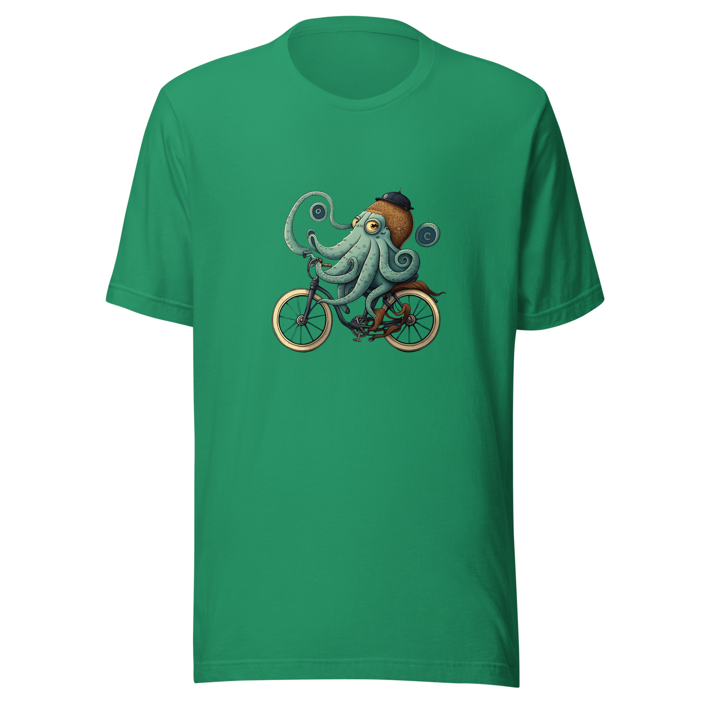 Unisex t-shirt with octopus on a bike