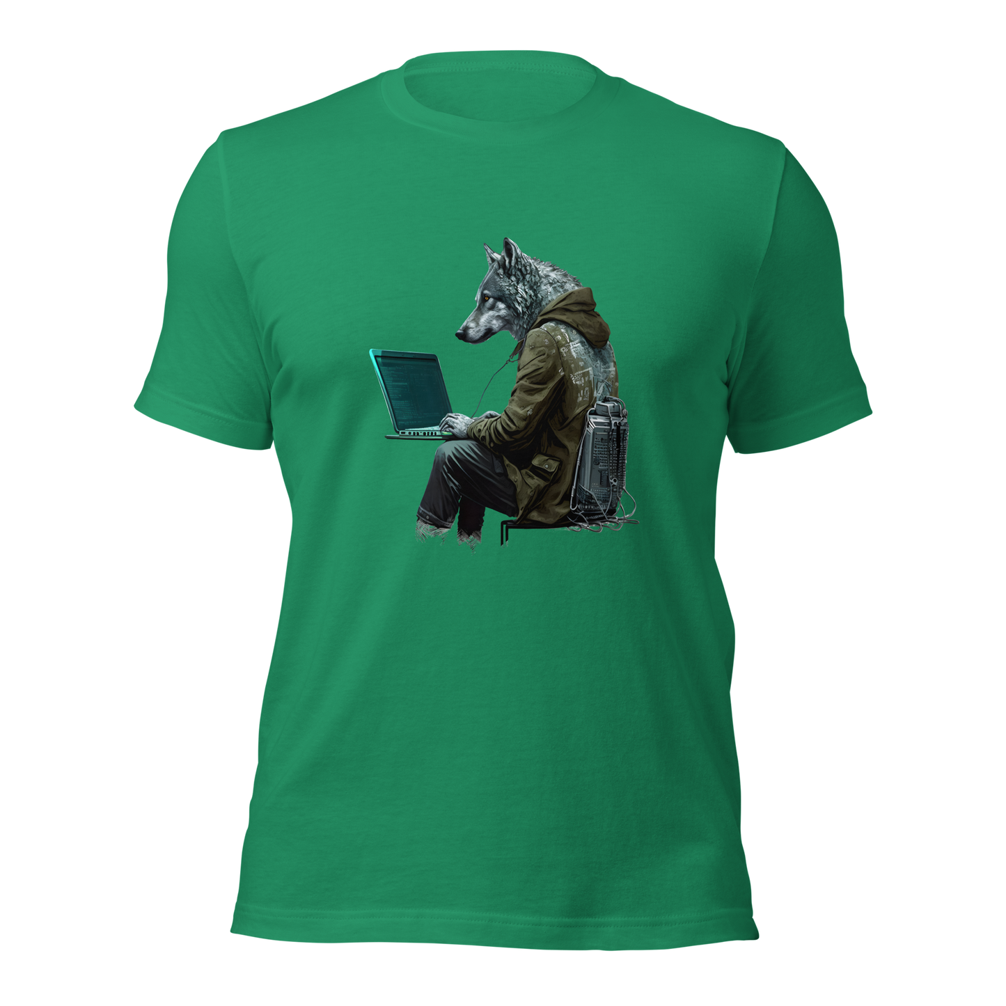 Unisex t-shirt with wolf-hacker, programmer