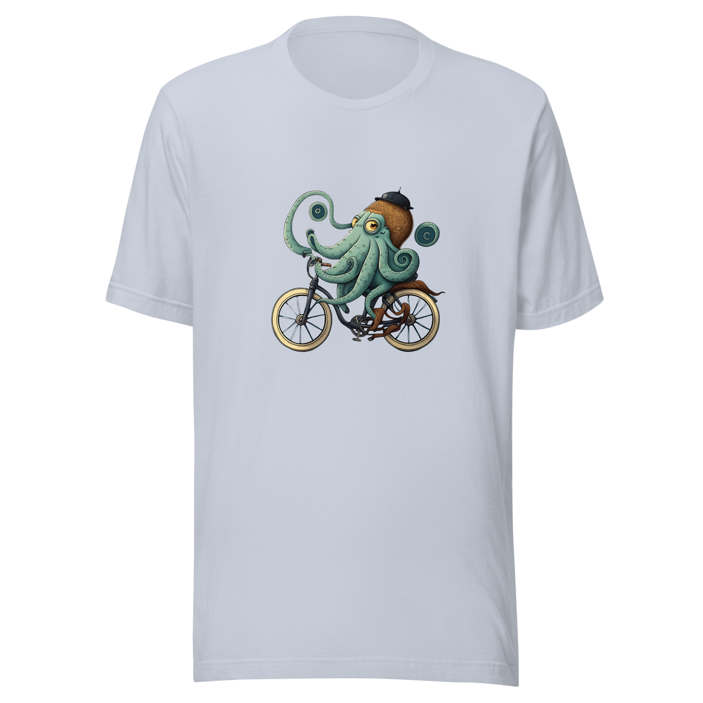 Unisex t-shirt with octopus on a bike