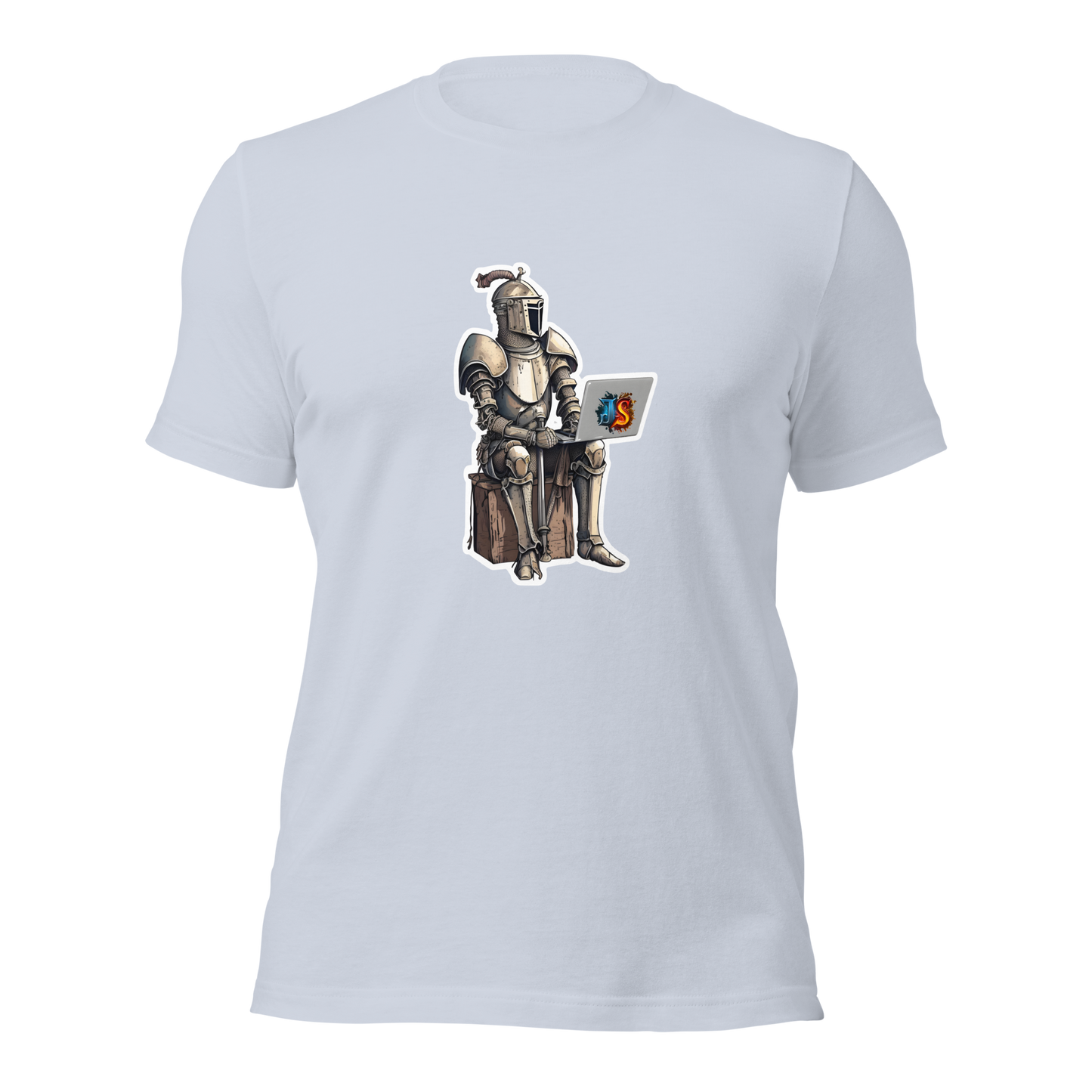 Unisex t-shirt with knight programmer in armor