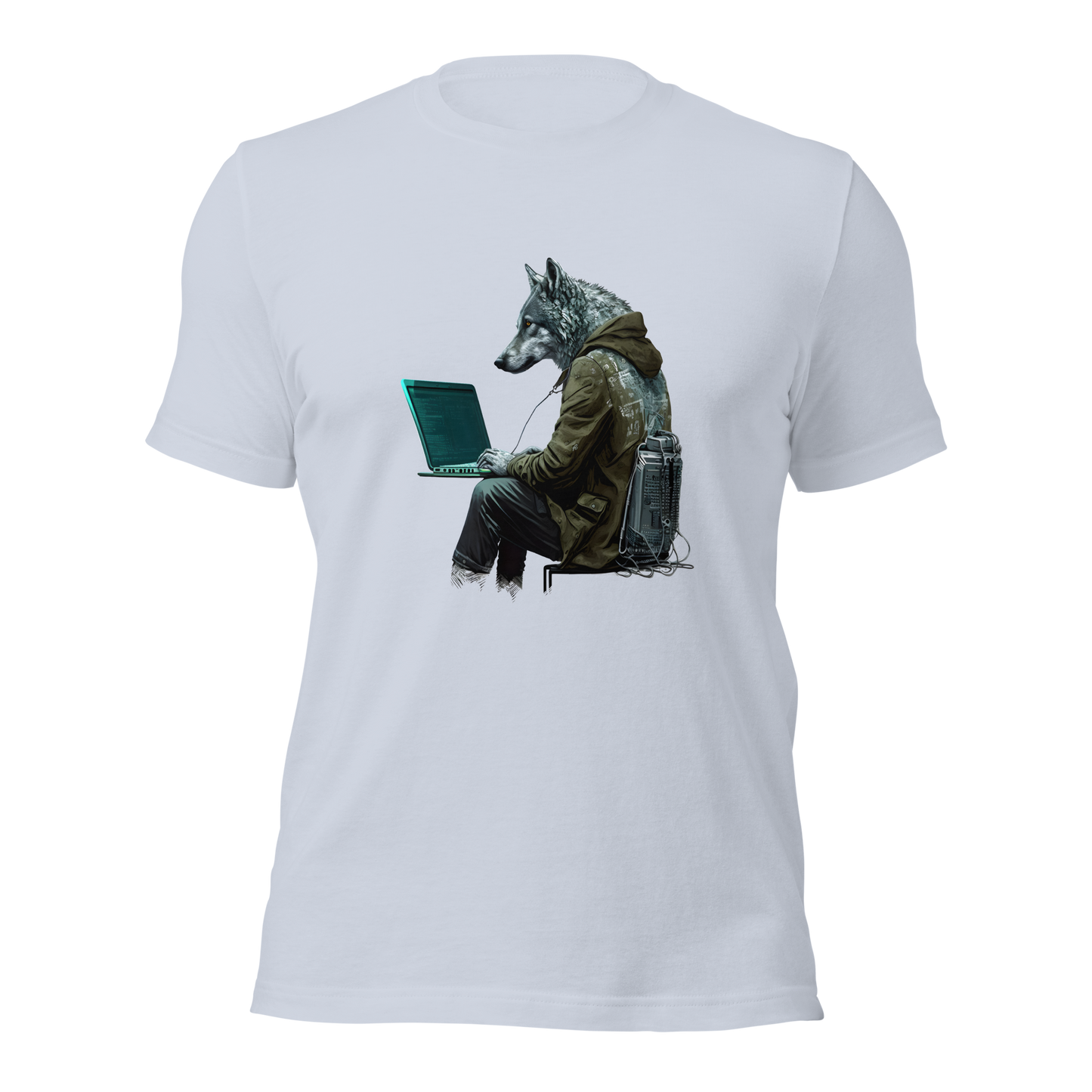 Unisex t-shirt with wolf-hacker, programmer