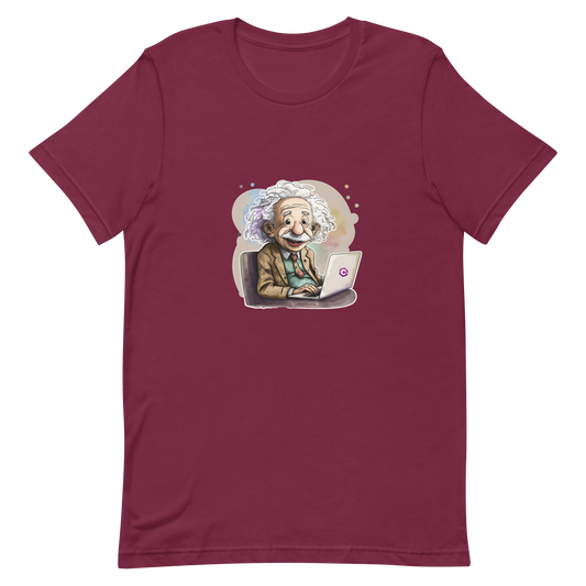 Unisex t-shirt with happy Einstein-programmer, software engineer