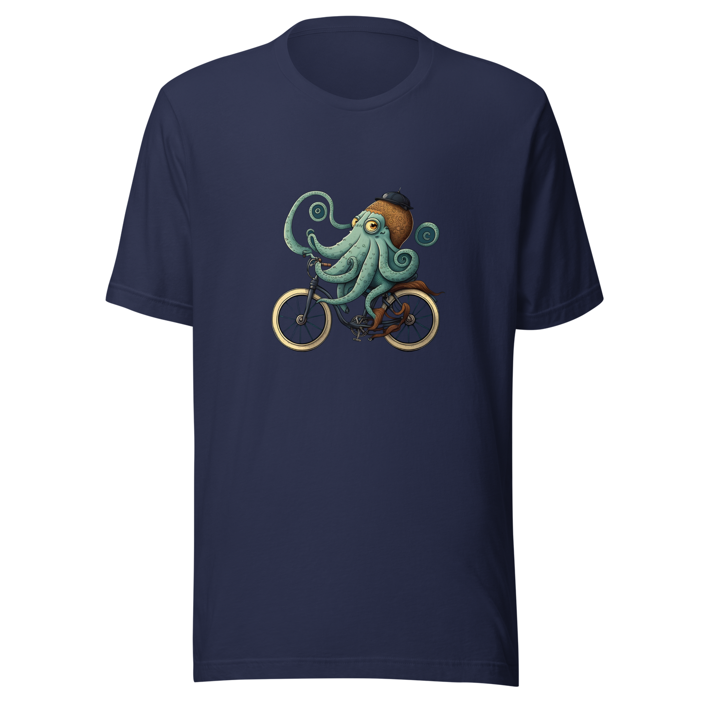 Unisex t-shirt with octopus on a bike