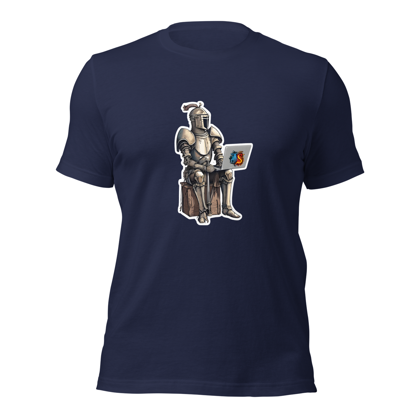 Unisex t-shirt with knight programmer in armor