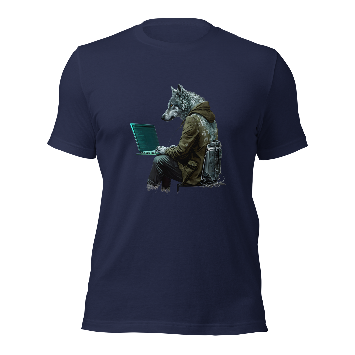 Unisex t-shirt with wolf-hacker, programmer