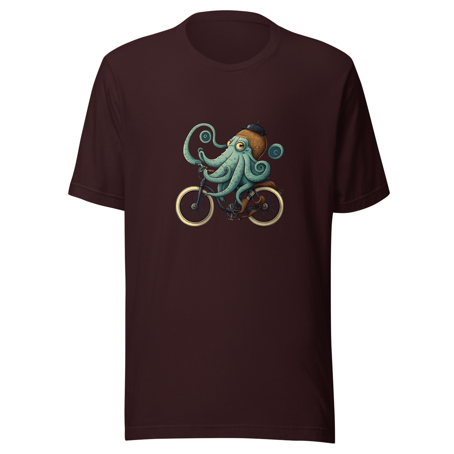 Unisex t-shirt with octopus on a bike