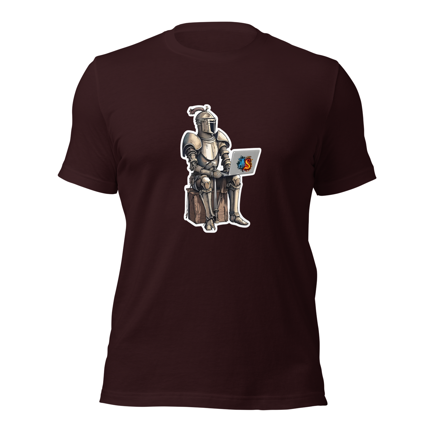 Unisex t-shirt with knight programmer in armor