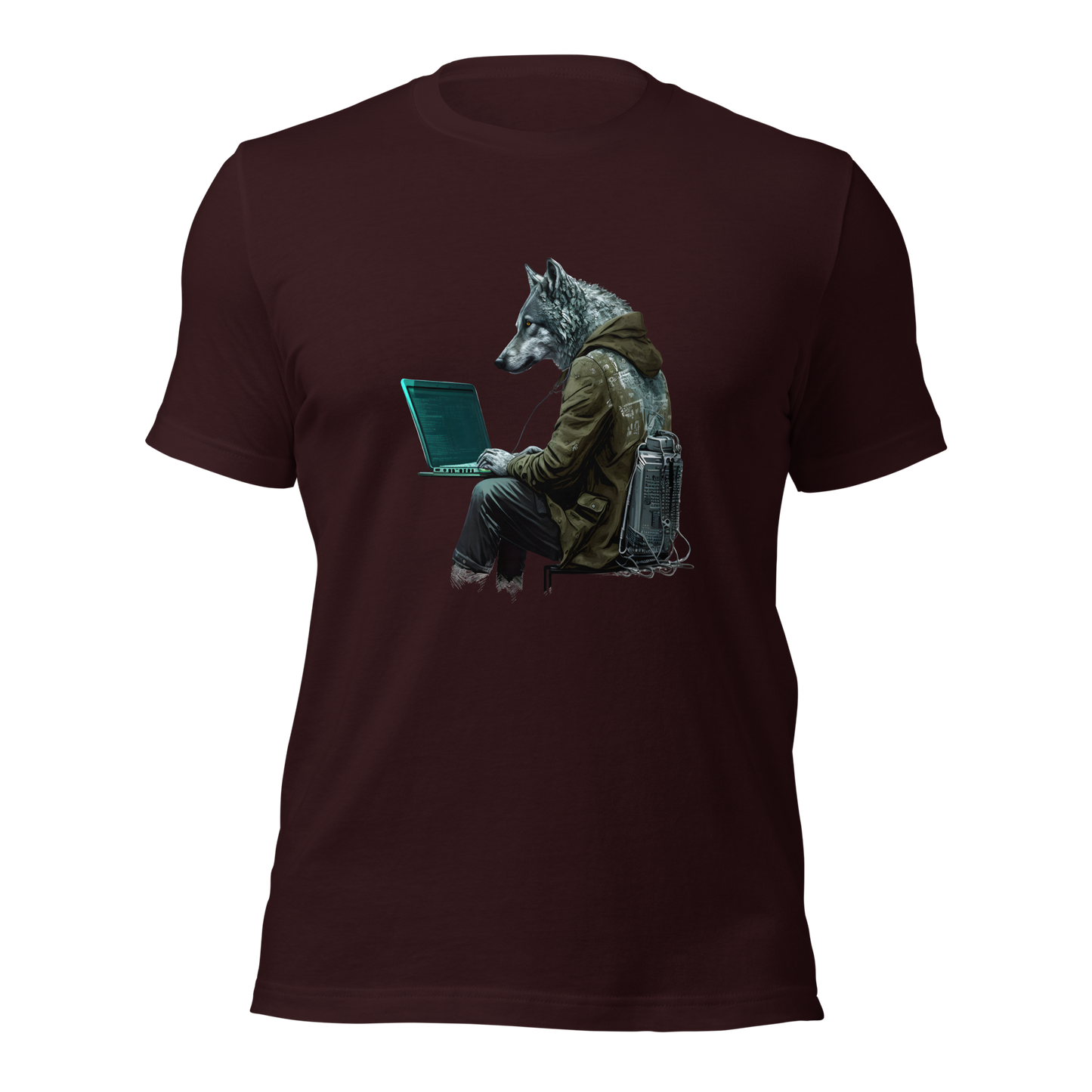 Unisex t-shirt with wolf-hacker, programmer