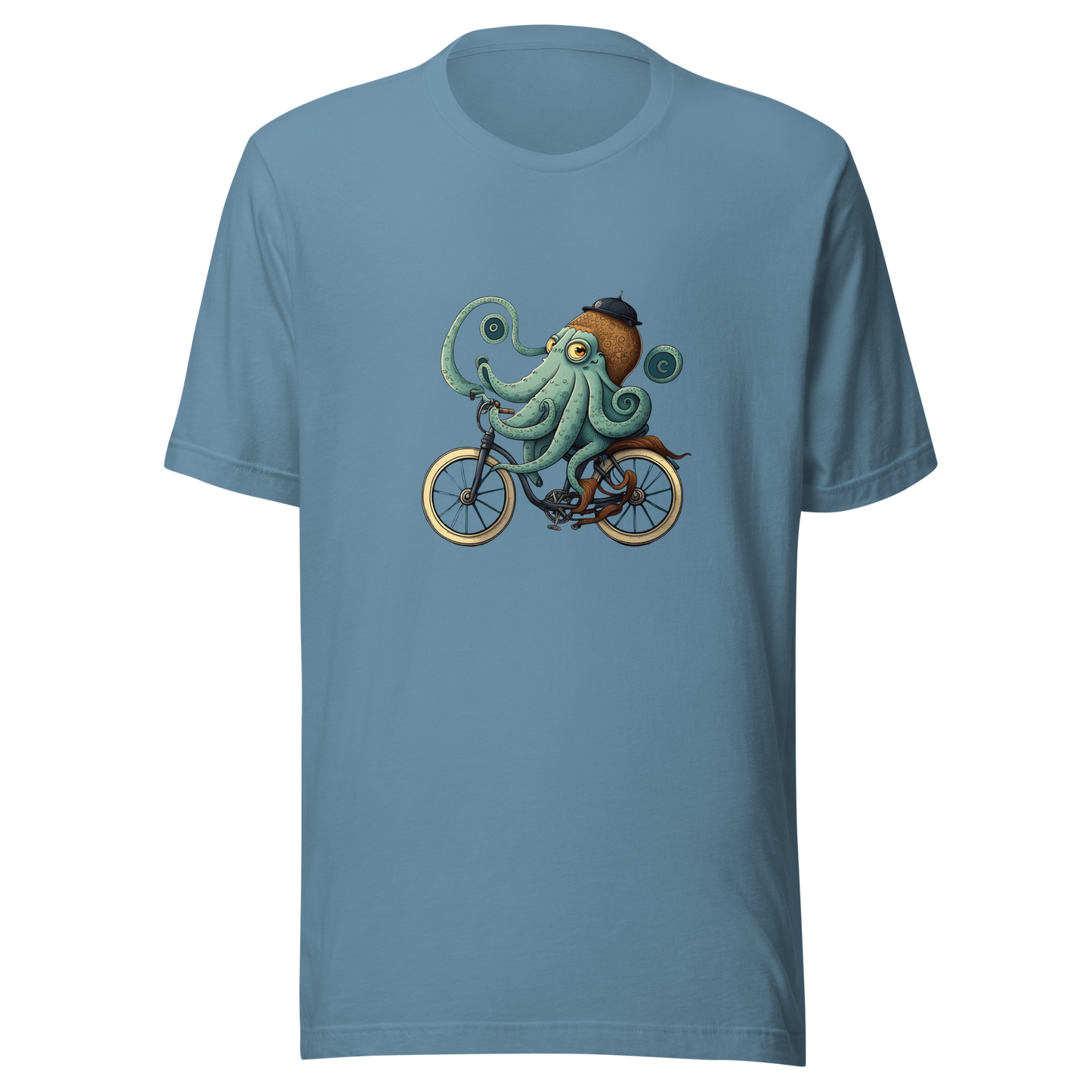Unisex t-shirt with octopus on a bike
