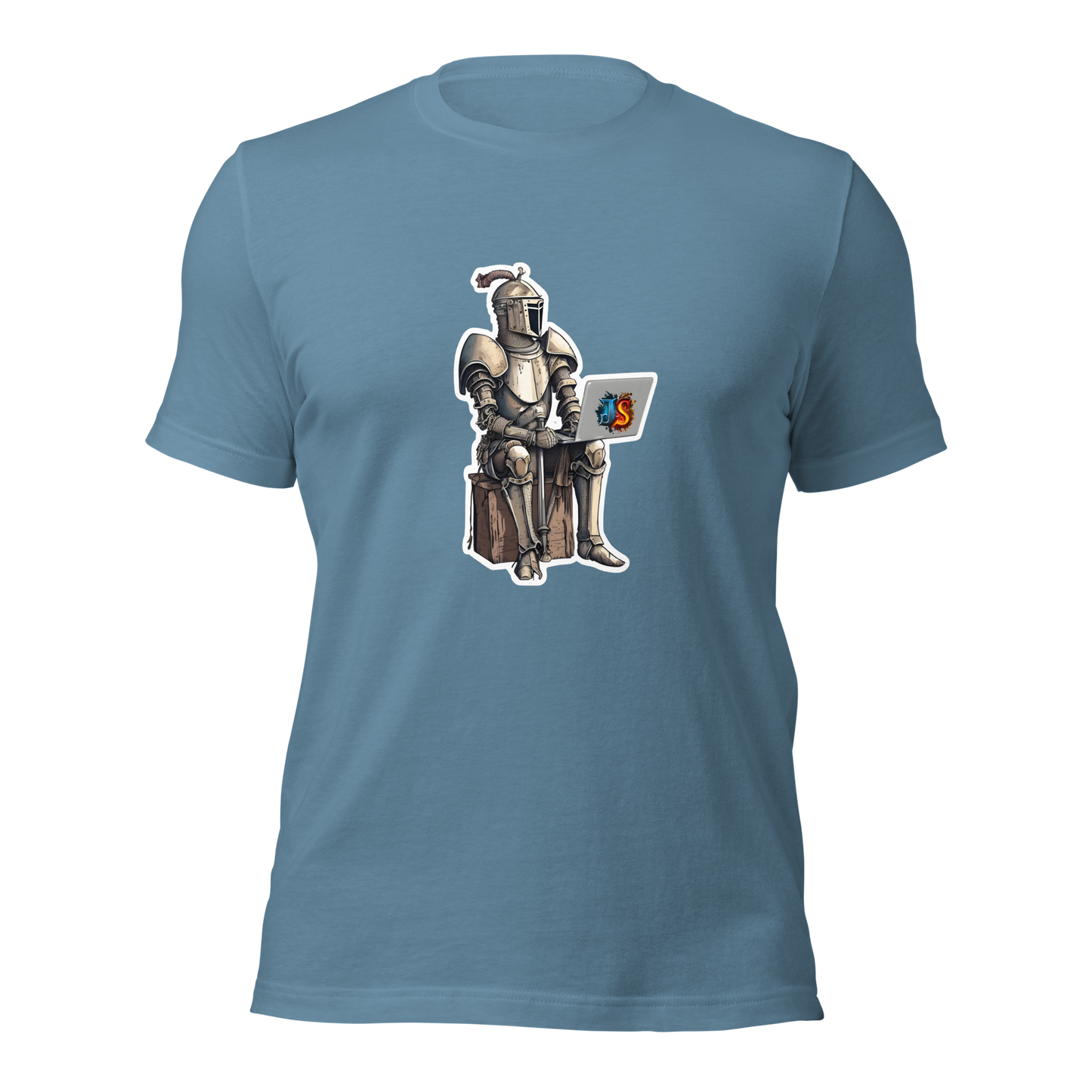Unisex t-shirt with knight programmer in armor