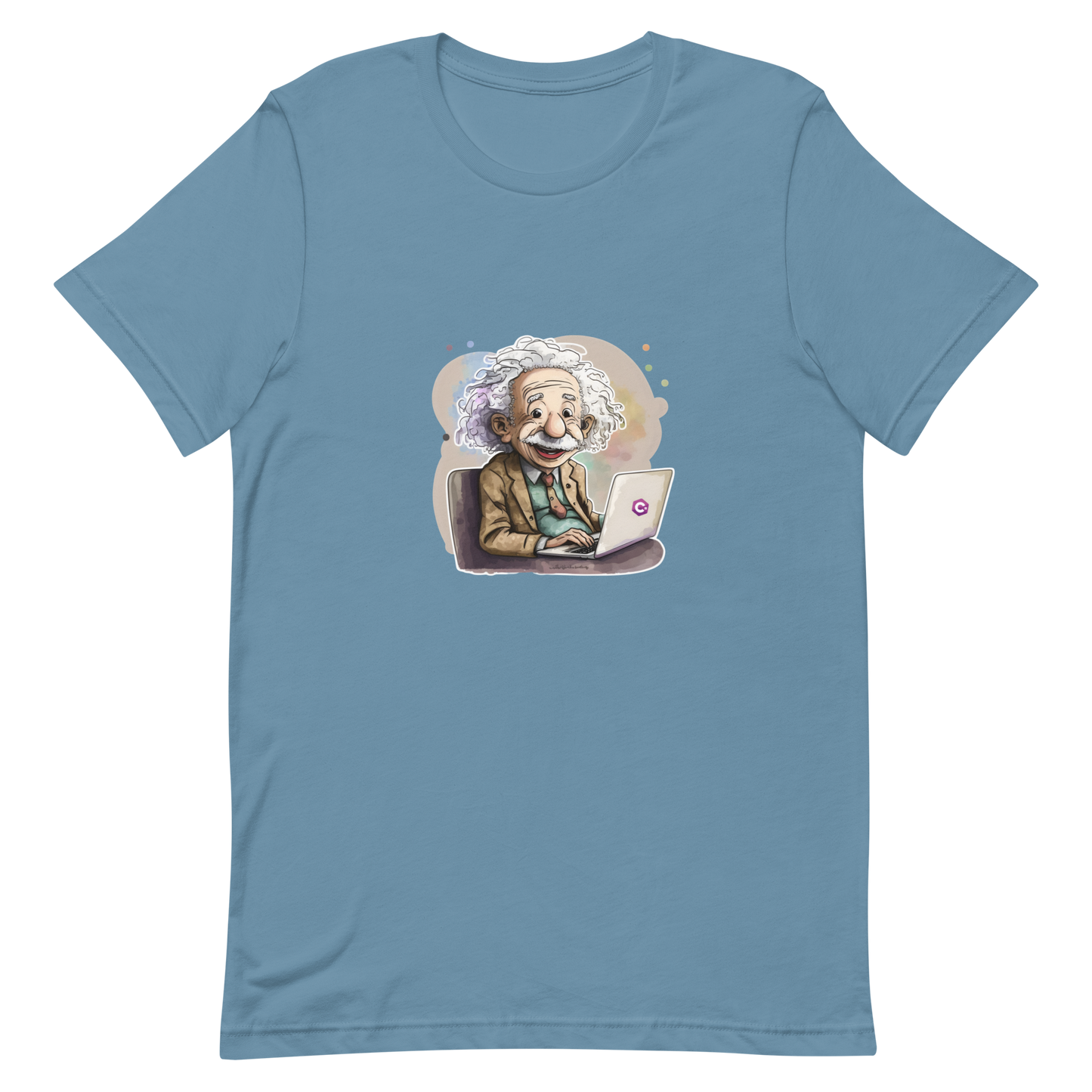 Unisex t-shirt with happy Einstein-programmer, software engineer