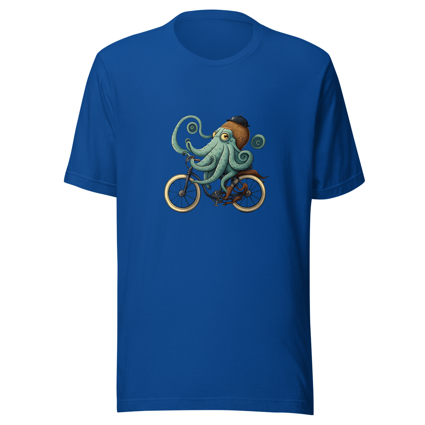 Unisex t-shirt with octopus on a bike