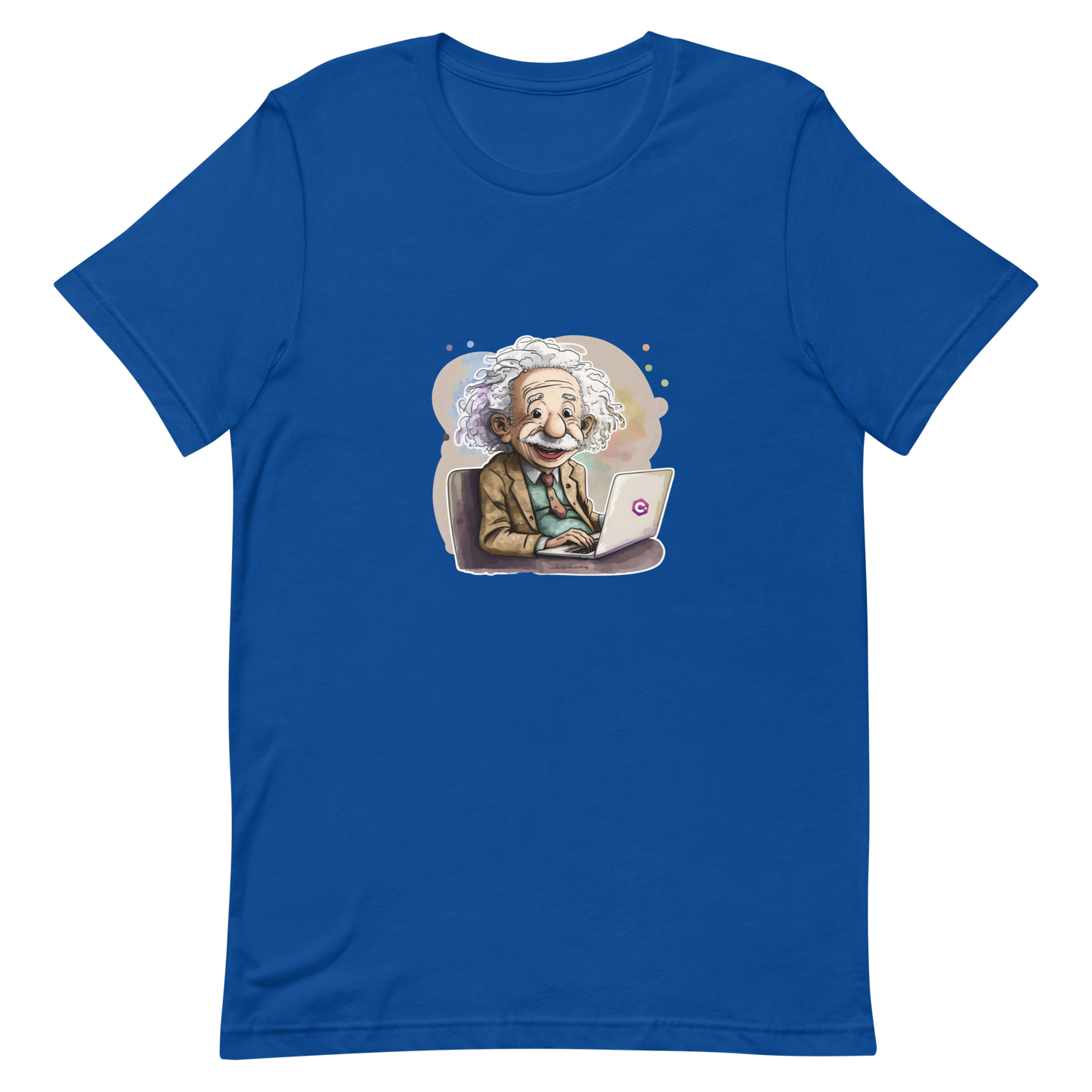 Unisex t-shirt with happy Einstein-programmer, software engineer