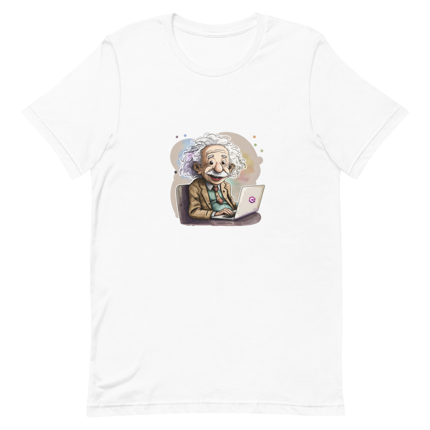 Unisex t-shirt with happy Einstein-programmer, software engineer