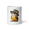 White glossy mug with a cute bird in a hat - Radiant Art of Radiant Group