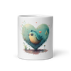 White glossy mug with cute bird in the heart - Radiant Art of Radiant Group