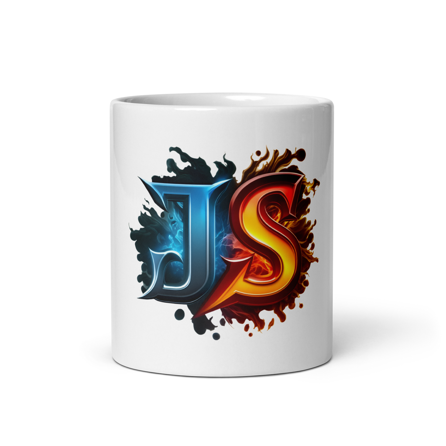 White glossy mug with JavaScript
