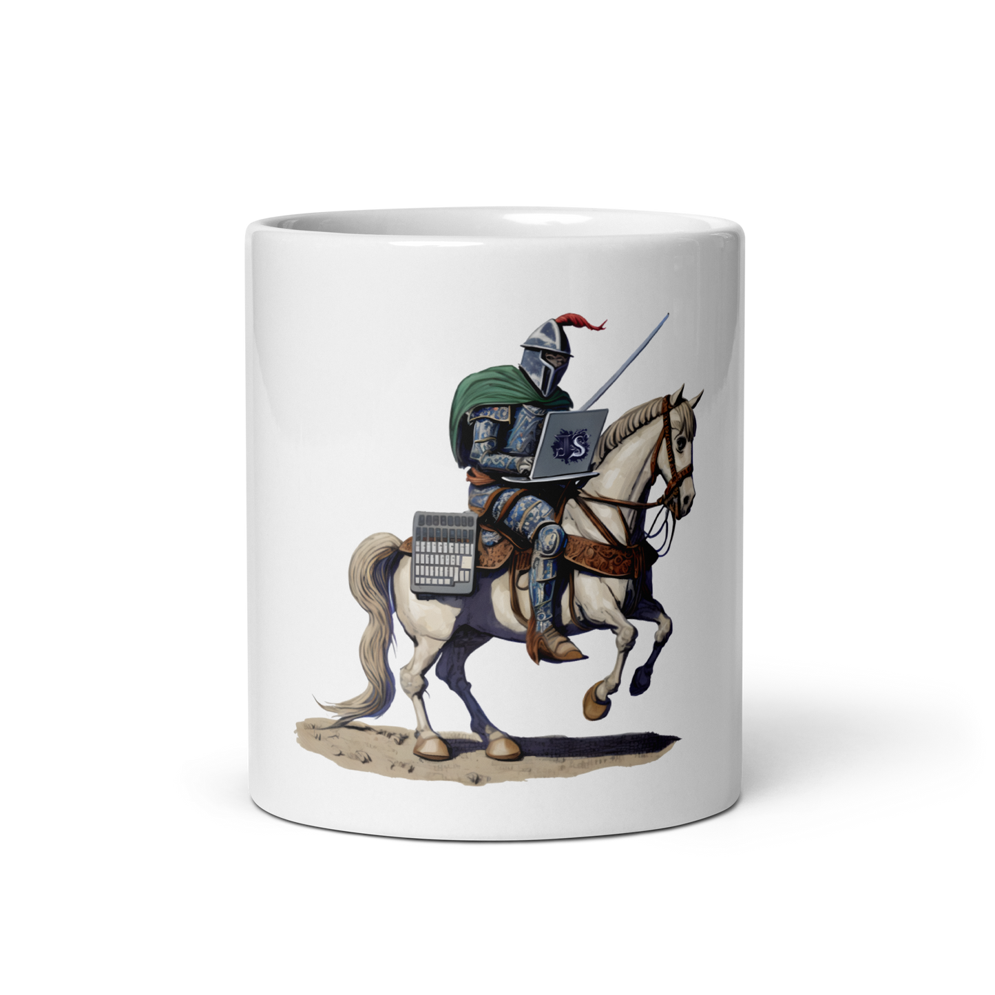 White glossy mug with knight - programmer