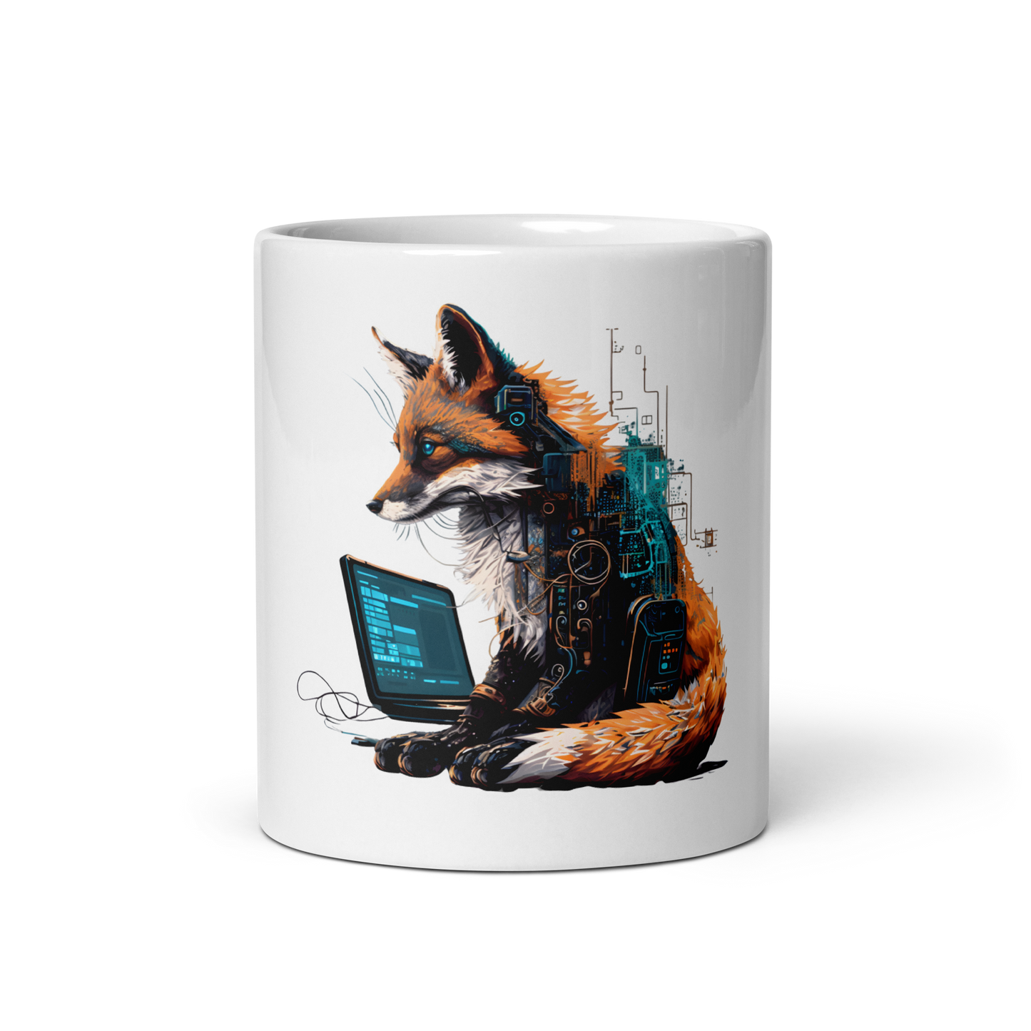 White glossy mug with fox-programmer, software engineer