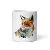 White glossy mug with fox in patchwork style - Radiant Art of Radiant Group