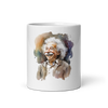 White glossy mug with laughing Einstein - Radiant Art of Radiant Group