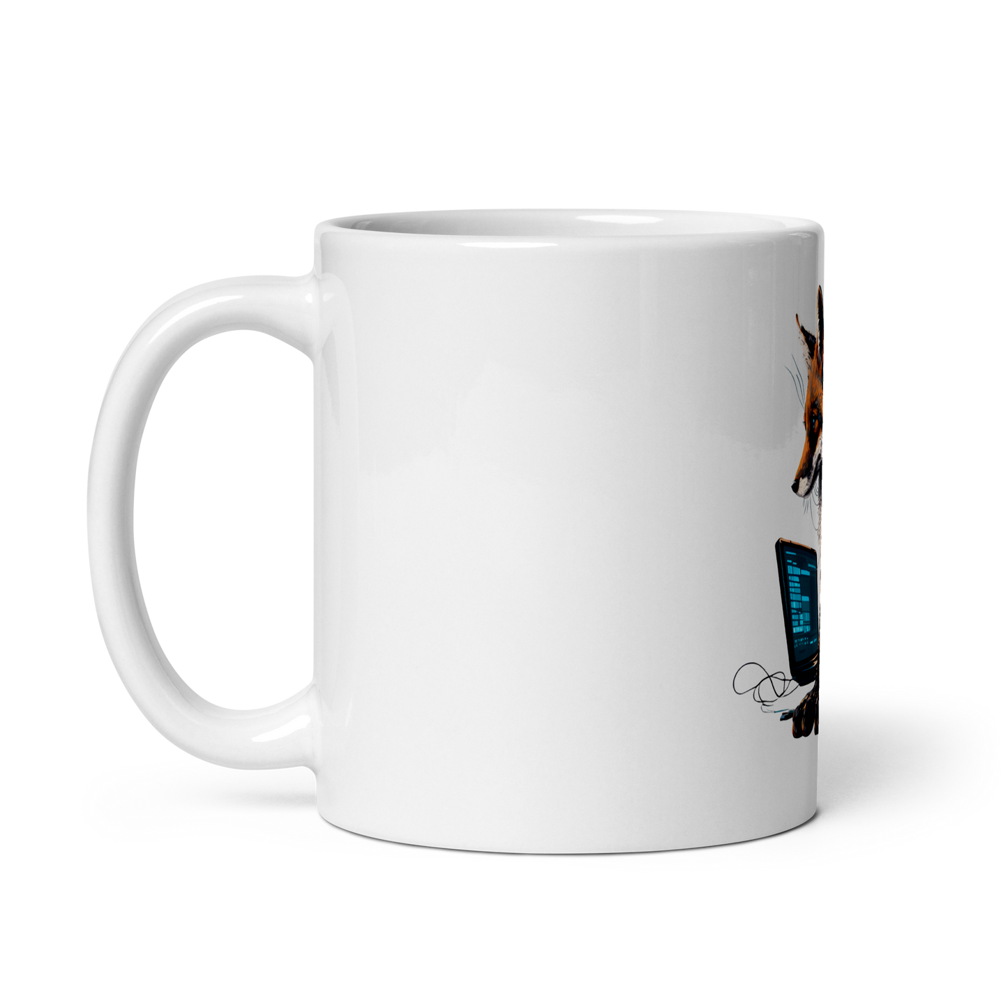 White glossy mug with fox-programmer, software engineer