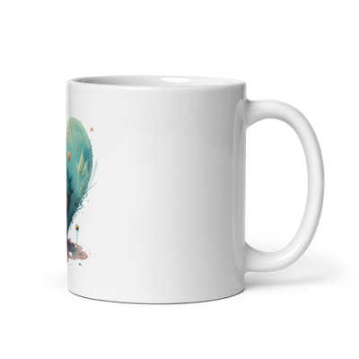 White glossy mug with cute bird in the heart - Radiant Art of Radiant Group