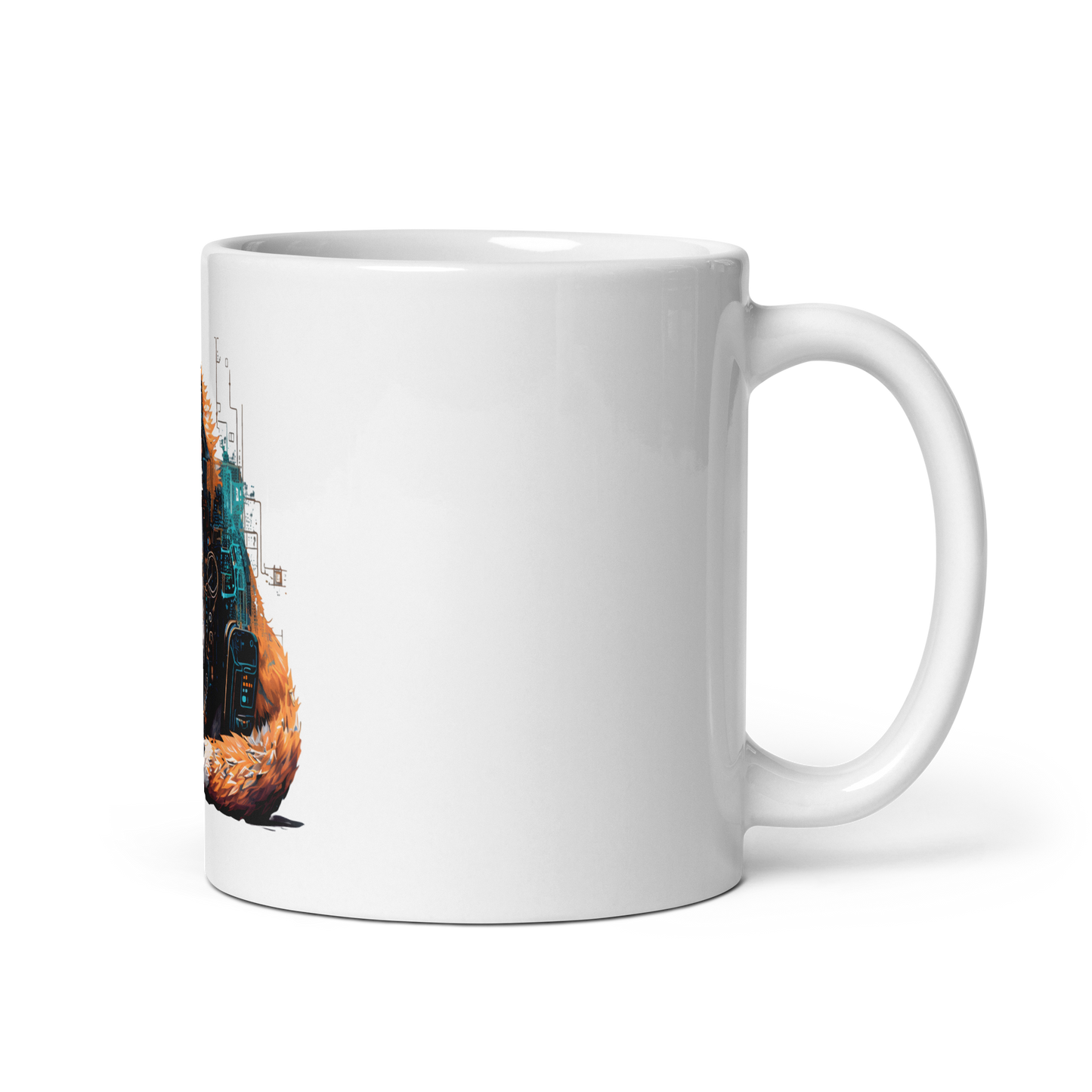 White glossy mug with fox-programmer, software engineer