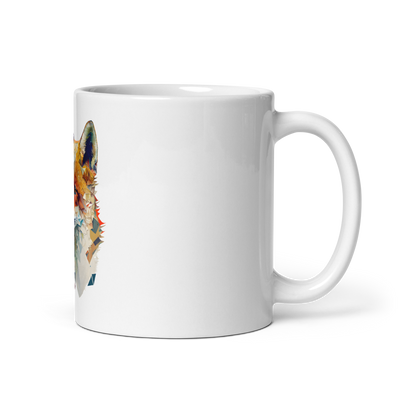 White glossy mug with fox in patchwork style - Radiant Art of Radiant Group