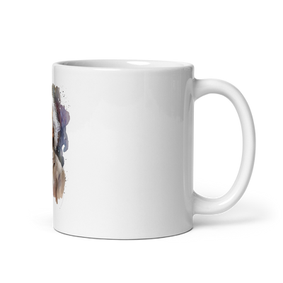 White glossy mug with laughing Einstein - Radiant Art of Radiant Group