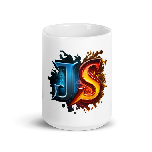 White glossy mug with JavaScript