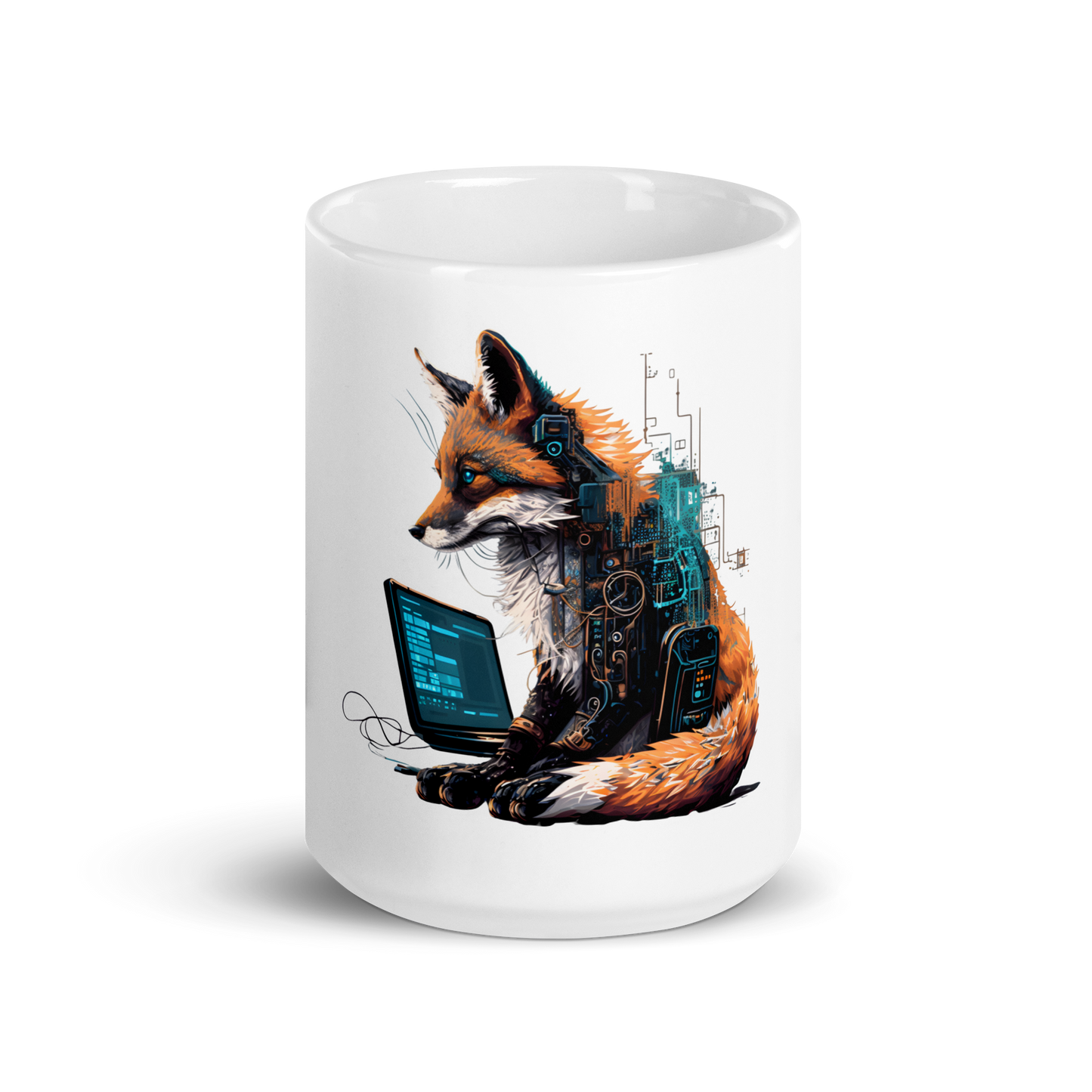 White glossy mug with fox-programmer, software engineer