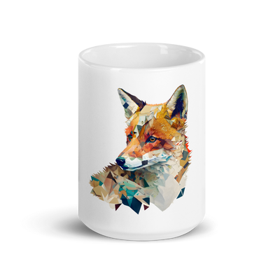 White glossy mug with fox in patchwork style - Radiant Art of Radiant Group