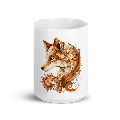 White glossy mug, fox print - Radiant Art of Radiant Group
