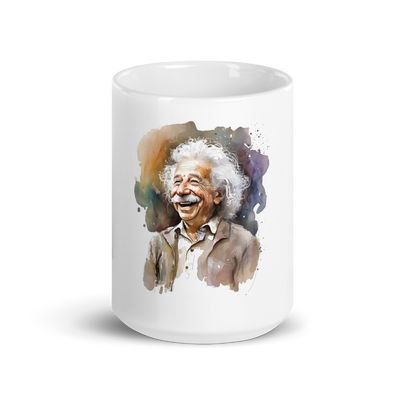 White glossy mug with laughing Einstein - Radiant Art of Radiant Group