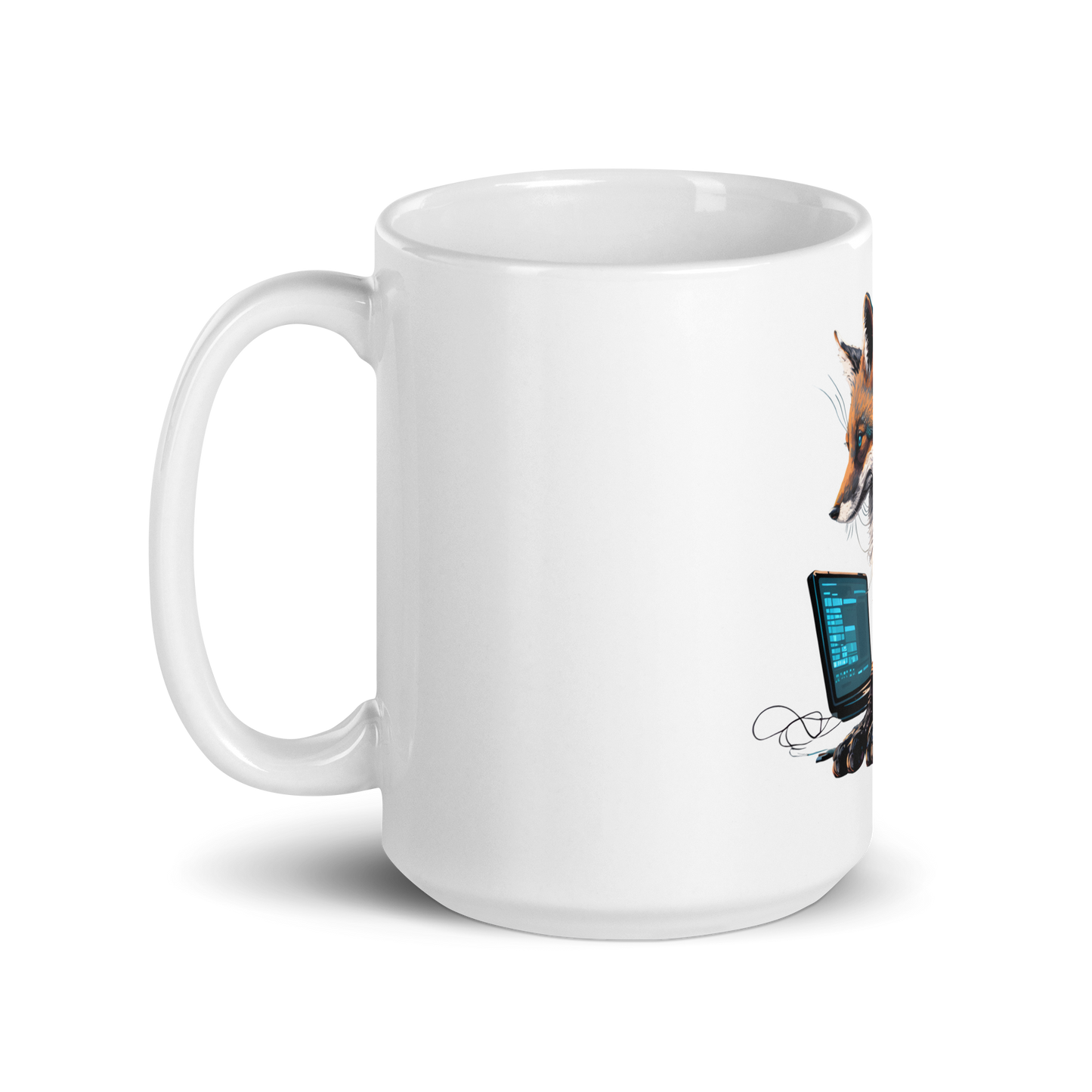 White glossy mug with fox-programmer, software engineer