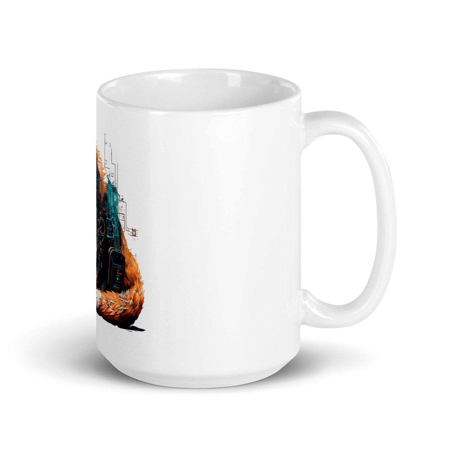 White glossy mug with fox-programmer, software engineer