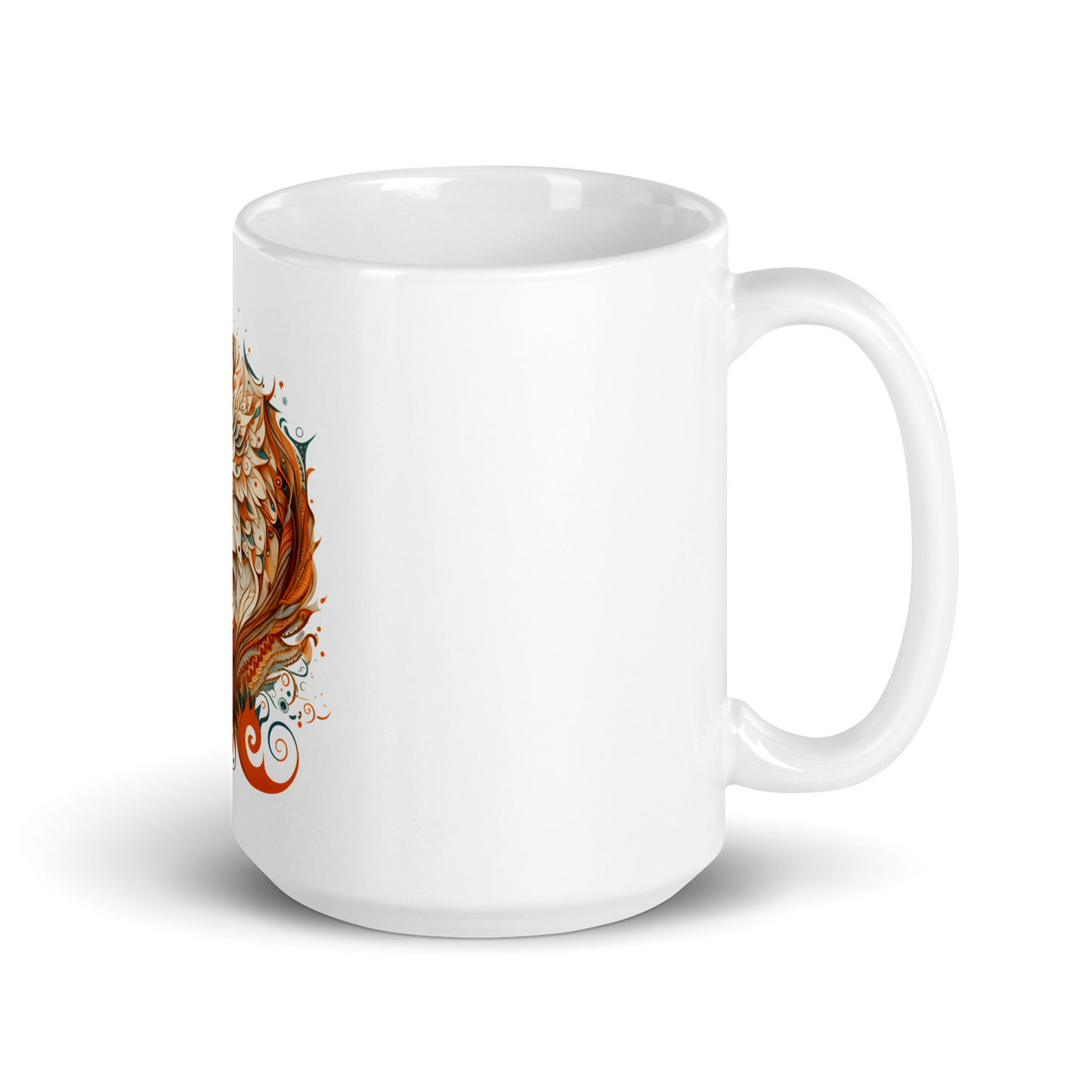 White glossy mug, fox print